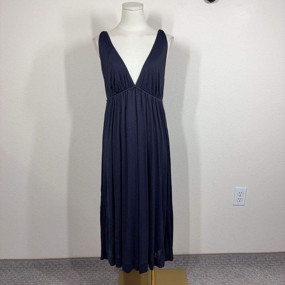 Banana Republic Dress Womens Large Tall Blue V Neck Slip Midi Lined Summer Party
